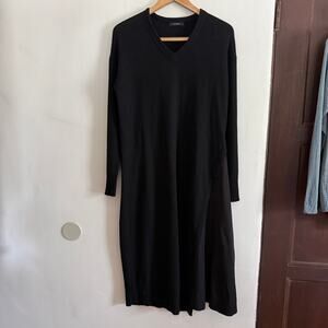 JOURNAL STANDARD Black Minimalist Knit Poplin Asymmetrical Midi Dress Free Size